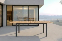 New Premium Ausziehtisch, anthrazit matt, Alu/Teak, 150/210 x 90 cm, Synchronauszug mit Butterfly-Funktion Gartentische