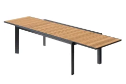 Sale Premium Ausziehtisch, anthrazit matt, Alu/Teak, 200/320 x 100 cm, automatischer Ausziehmechanismus, witterungsbeständig Gartentische|Aluminium-Gartenmöbel