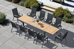 Sale Premium Ausziehtisch, anthrazit matt, Alu/Teak, 200/320 x 100 cm, automatischer Ausziehmechanismus, witterungsbeständig Gartentische|Aluminium-Gartenmöbel