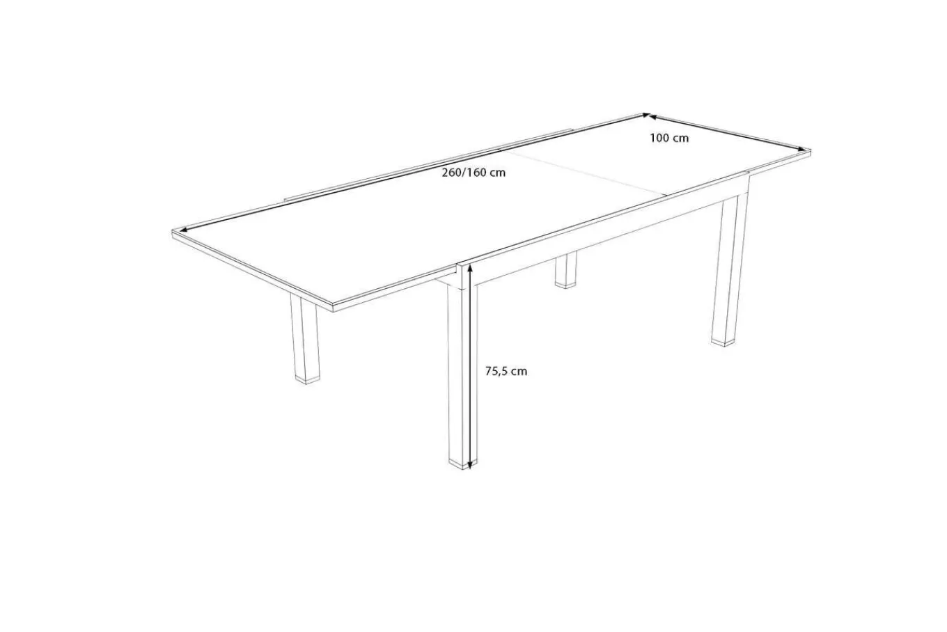 Discount Premium Ausziehtisch, anthrazit matt, Alu/Spraystone, Tischplatte 160/260 x 100 cm, pulverbeschichtet, höhenverstellbare Füße Gartentische