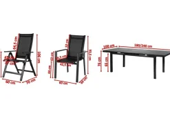 Outlet Premium Garten-Essgruppe, 8 Personen, ausziehbarer Tisch 180–240 cm, Alu/Textilene, 6 Stapel- 2 Klappstühle Garten-Essgruppen|Aluminium-Gartenmöbel