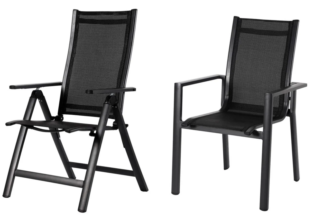 Online Premium Garten-Essgruppe, ® anthrazit matt, Alu/Textilene, Tisch 180/240x100cm, 4 Stapel-, 2 Klappstühle Garten-Essgruppen