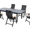 Clearance Premium Garten-Essgruppe, ® anthrazit matt, Alu / Glas / Teak, Tisch 180/240x100cm, 6 Klappstühle Garten-Essgruppen|Aluminium-Gartenmöbel
