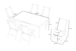 Clearance Premium Garten-Essgruppe, ® anthrazit matt, Alu / Glas / Teak, Tisch 180/240x100cm, 6 Klappstühle Garten-Essgruppen|Aluminium-Gartenmöbel