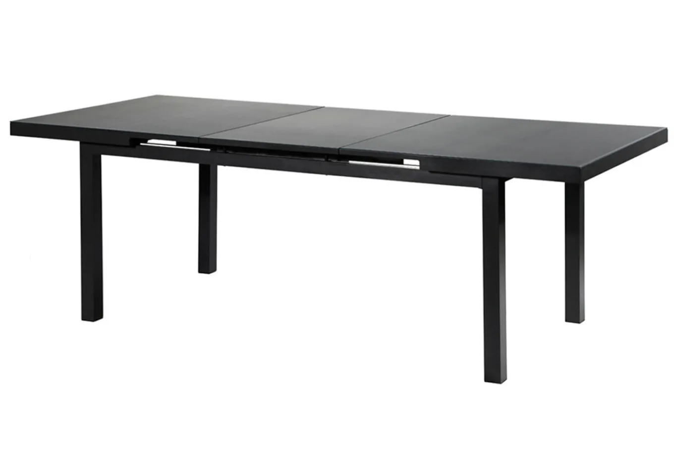 Premium Garten-Essgruppe, ® anthrazit matt, Alu / Glas / Teak, Tisch 180/240x100cm, 8 Stapelsessel Garten-Essgruppen|Aluminium-Gartenmöbel