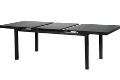 Premium Garten-Essgruppe, ® anthrazit matt, Alu / Glas / Teak, Tisch 180/240x100cm, 8 Stapelsessel Garten-Essgruppen|Aluminium-Gartenmöbel