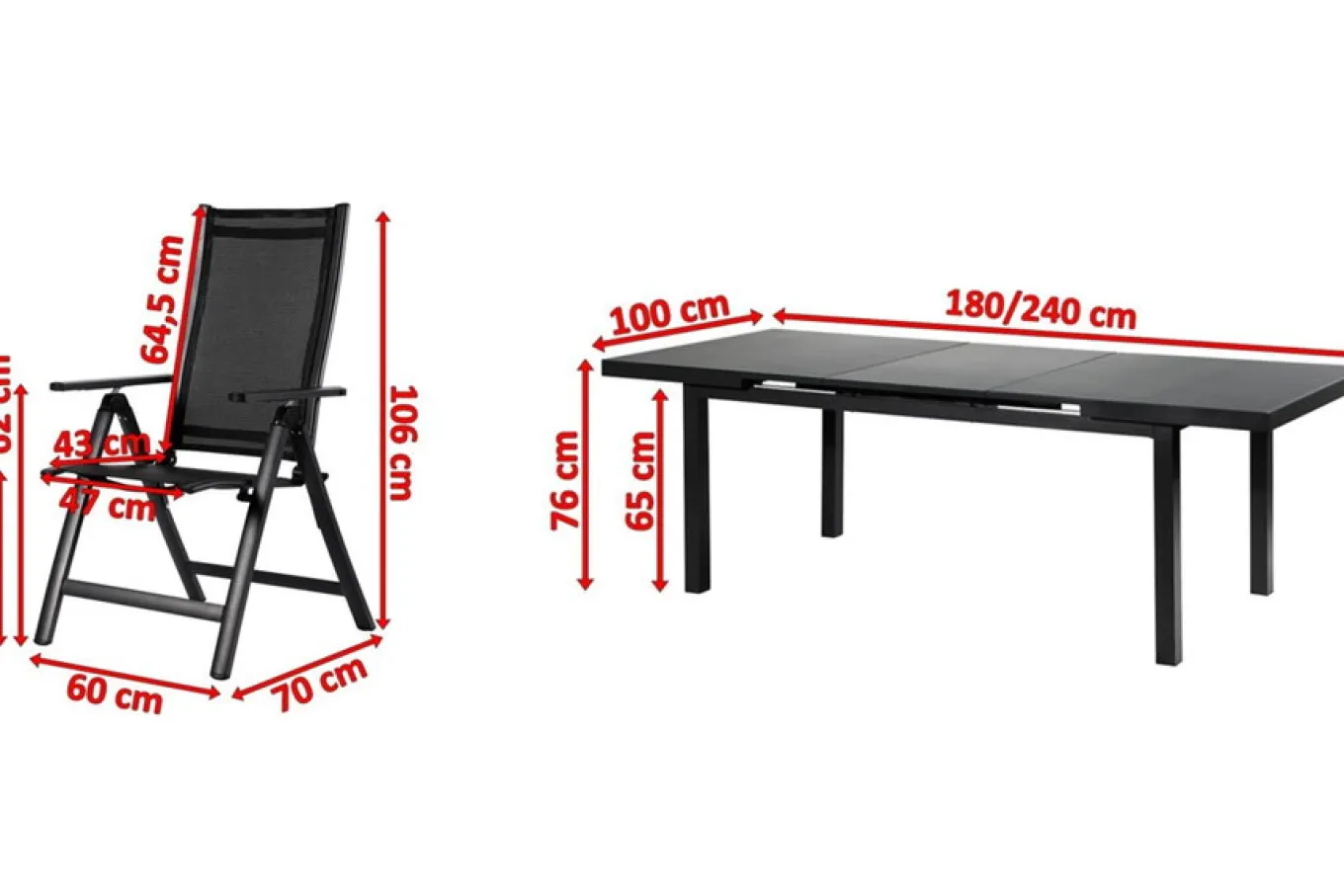 Premium Garten-Essgruppe, 8 Personen, ausziehbarer Tisch 180–240 cm, Aluminium/Textilene Garten-Essgruppen