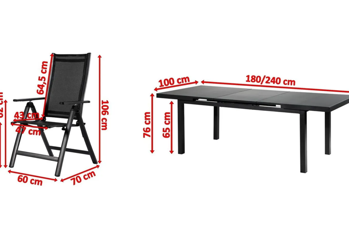Premium Garten-Essgruppe, 8 Personen, ausziehbarer Tisch 180–240 cm, Aluminium/Textilene Garten-Essgruppen
