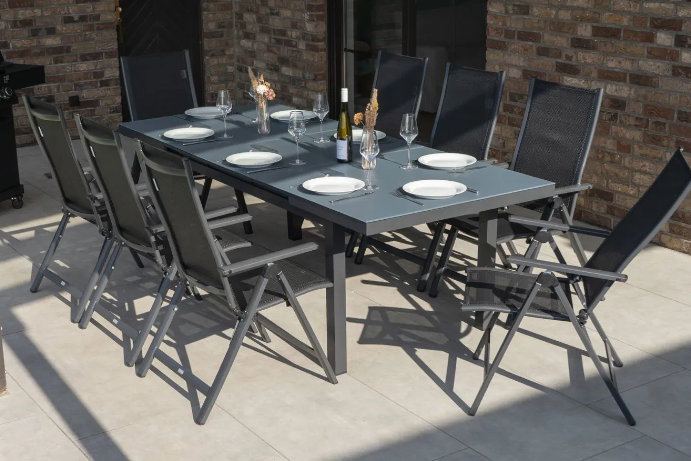 Premium Garten-Essgruppe, 8 Personen, ausziehbarer Tisch 180–240 cm, Aluminium/Textilene Garten-Essgruppen