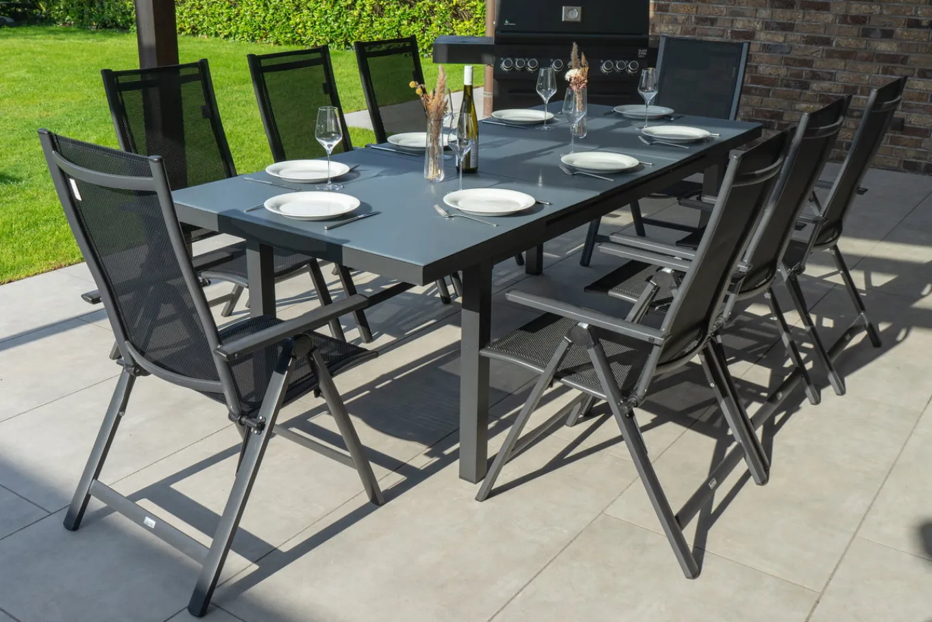 Premium Garten-Essgruppe, 8 Personen, ausziehbarer Tisch 180–240 cm, Aluminium/Textilene Garten-Essgruppen
