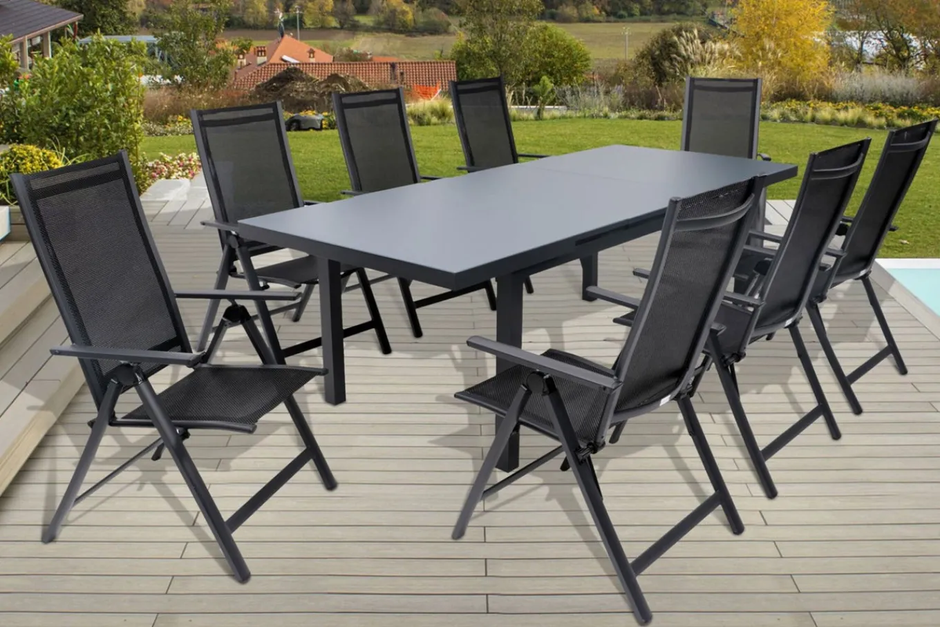 Premium Garten-Essgruppe, 8 Personen, ausziehbarer Tisch 180–240 cm, Aluminium/Textilene Garten-Essgruppen