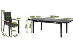 Outlet Premium Garten-Essgruppe, 6 Personen, ausziehbar, 180-240cm, Alu/Glas/Teak, Stapelsessel Garten-Essgruppen