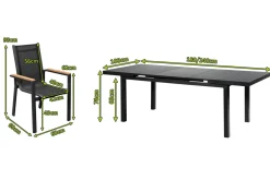 Outlet Premium Garten-Essgruppe, 6 Personen, ausziehbar, 180-240cm, Alu/Glas/Teak, Stapelsessel Garten-Essgruppen