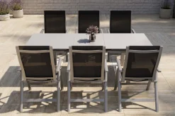 Hot Premium Garten-Essgruppe, silber/anthrazit, Alu/Textilene, Ausziehtisch 180/240 x 100 cm, 6 Klappstühle Garten-Essgruppen