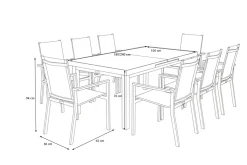 Hot Premium Garten-Essgruppe, 8 Personen, ausziehbar, 180-240cm, Alu/Textilene Garten-Essgruppen