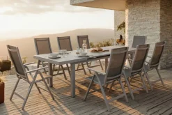 Best Premium Garten-Essgruppe, silber/grau, Alu/Textilene, Ausziehtisch 180/240 x 100 cm, 8 Klappstühle Garten-Essgruppen|Aluminium-Gartenmöbel