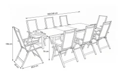 Best Premium Garten-Essgruppe, silber/grau, Alu/Textilene, Ausziehtisch 180/240 x 100 cm, 8 Klappstühle Garten-Essgruppen|Aluminium-Gartenmöbel