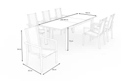 Outlet Premium Garten-Essgruppe, silber/grau, Alu/Textilene, Ausziehtisch 180/240 x 100 cm, 8 Stapelsessel Garten-Essgruppen