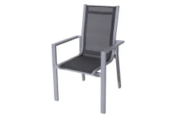 Outlet Premium Garten-Essgruppe, silber/grau, Alu/Textilene, Ausziehtisch 180/240 x 100 cm, 8 Stapelsessel Garten-Essgruppen