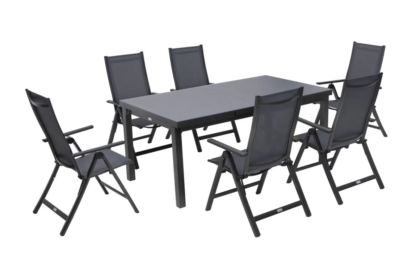 Clearance Premium Garten-Essgruppe, anthrazit/grau, Alu/Textilene, Ausziehtisch 180/240x100cm, 6 Klappstühle Garten-Essgruppen