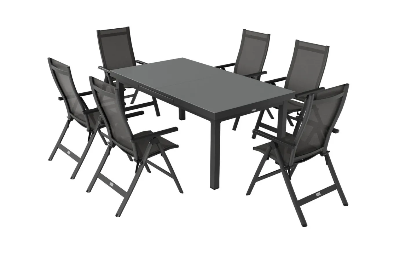 Clearance Premium Garten-Essgruppe, anthrazit/grau, Alu/Textilene, Ausziehtisch 180/240x100cm, 6 Klappstühle Garten-Essgruppen