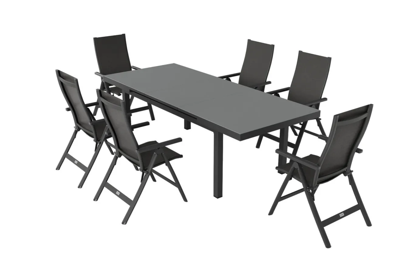 Clearance Premium Garten-Essgruppe, anthrazit/grau, Alu/Textilene, Ausziehtisch 180/240x100cm, 6 Klappstühle Garten-Essgruppen