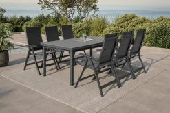 Sale Premium Garten-Essgruppe für 6 Personen, anthrazit/grau, Alu/Sicherheitsglas, Tisch ausziehbar, Stühle klappbar, UV-beständig Garten-Essgruppen|Aluminium-Gartenmöbel