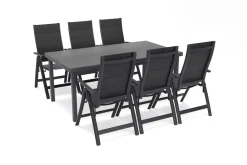 Sale Premium Garten-Essgruppe für 6 Personen, anthrazit/grau, Alu/Sicherheitsglas, Tisch ausziehbar, Stühle klappbar, UV-beständig Garten-Essgruppen|Aluminium-Gartenmöbel