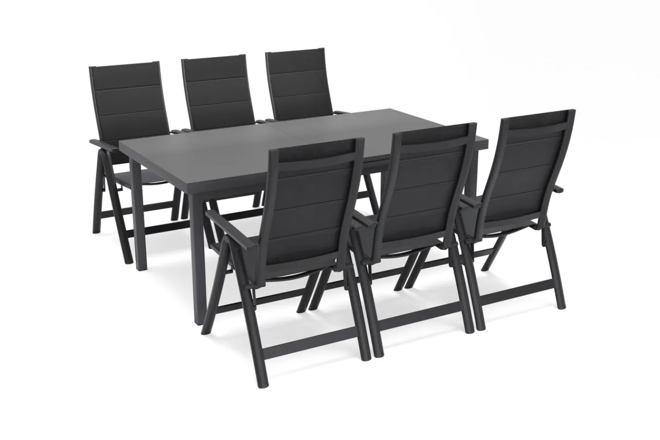 Sale Premium Garten-Essgruppe für 6 Personen, anthrazit/grau, Alu/Sicherheitsglas, Tisch ausziehbar, Stühle klappbar, UV-beständig Garten-Essgruppen|Aluminium-Gartenmöbel