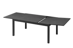 Sale Premium Garten-Essgruppe, anthrazit matt, Aluminium/Polyester/Spraystone/Teak, 160/260 x 100 cm, 6 Stapelsessel Garten-Essgruppen