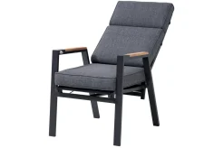 Sale Premium Garten-Essgruppe, anthrazit matt, Aluminium/Polyester/Spraystone/Teak, 160/260 x 100 cm, 6 Stapelsessel Garten-Essgruppen