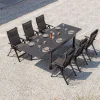 Online Premium Garten-Essgruppe, anthrazit matt/schwarz, Alu/Spraystone/Textilene, 160/260 x 100 cm, 6 Klappstühle inkl. 6 Auflagen Garten-Essgruppen