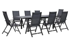Discount Premium Garten-Essgruppe, anthrazit/grau, Alu/Textilene, Ausziehtisch 180/240x100cm, 8 Klappstühle Garten-Essgruppen