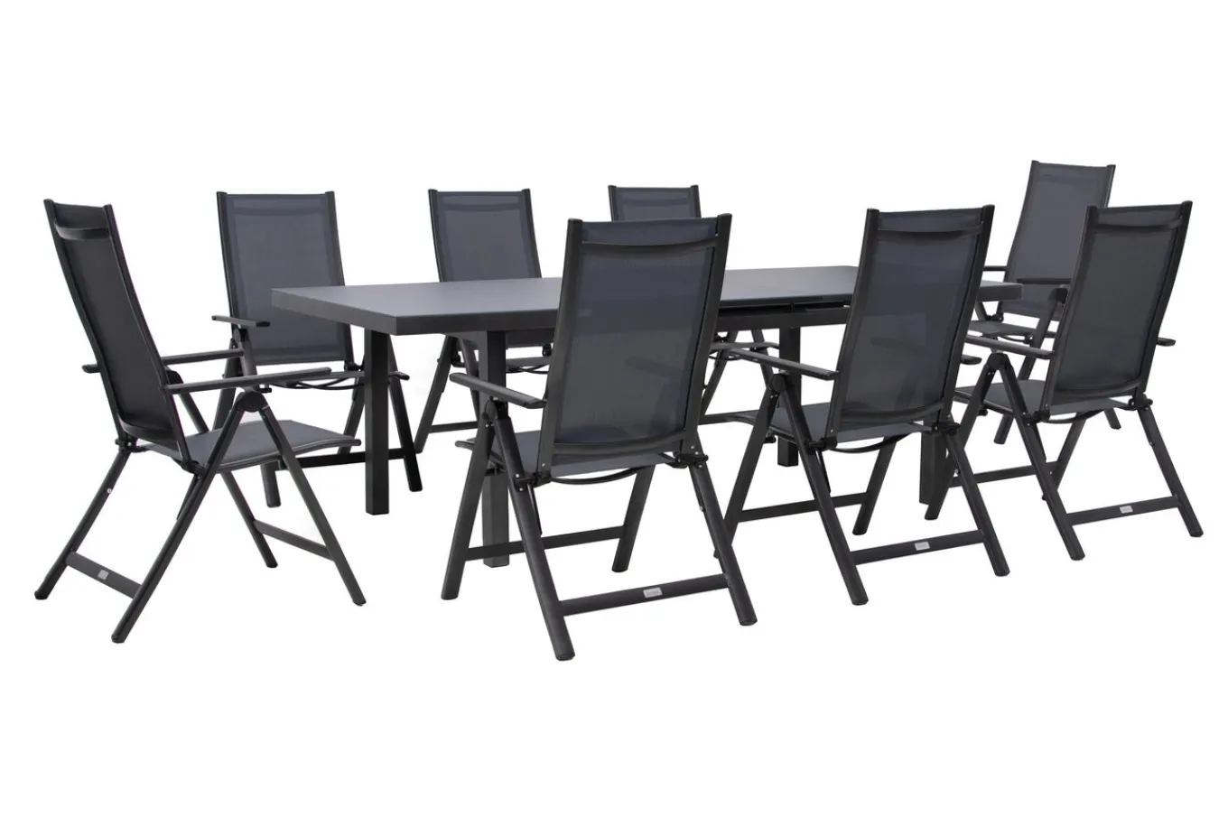 Discount Premium Garten-Essgruppe, anthrazit/grau, Alu/Textilene, Ausziehtisch 180/240x100cm, 8 Klappstühle Garten-Essgruppen