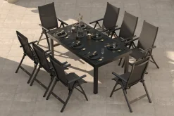 Discount Premium Garten-Essgruppe, anthrazit/grau, Alu/Textilene, Ausziehtisch 180/240x100cm, 8 Klappstühle Garten-Essgruppen