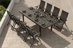 Discount Premium Garten-Essgruppe, anthrazit/grau, Alu/Textilene, Ausziehtisch 180/240x100cm, 8 Klappstühle Garten-Essgruppen