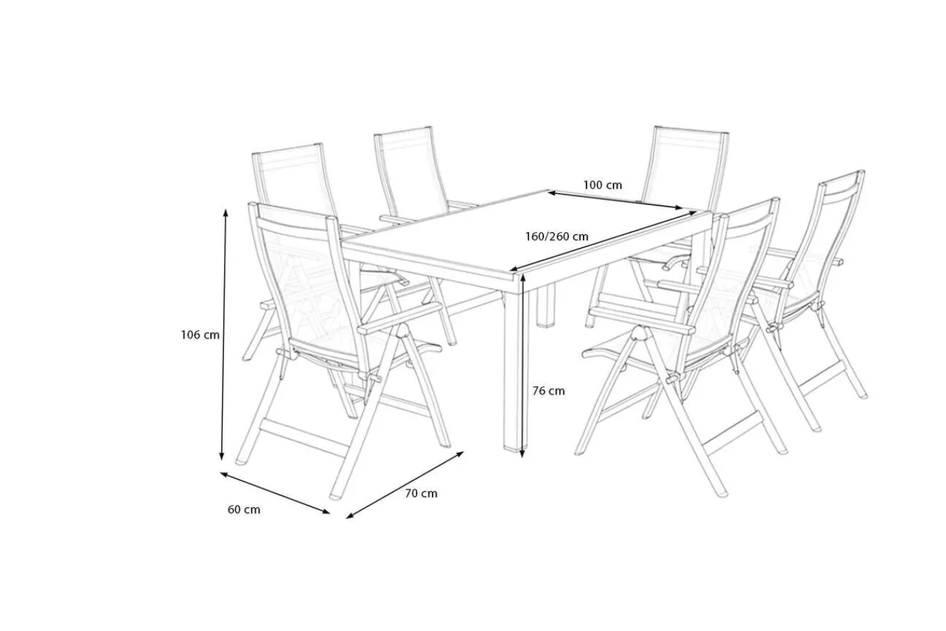 Sale Premium Garten-Essgruppe, anthrazit matt/schwarz, Alu/Textilene/Spraystone, Tisch 160/260 x 100 cm, ausziehbar, 6 Klappstühle Garten-Essgruppen