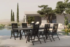 Sale Premium Garten-Essgruppe, anthrazit matt/schwarz, Alu/Textilene/Spraystone, Tisch 160/260 x 100 cm, ausziehbar, 6 Klappstühle Garten-Essgruppen