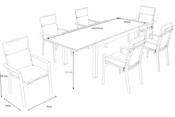 Hot Premium Garten-Essgruppe, anthrazit matt/schwarz/natur, Alu/Spraystone, Tisch 160/260 x 100 cm, 6 Stapelsessel inkl. 6 Auflagen Garten-Essgruppen