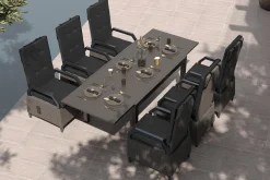 Clearance Premium Garten-Essgruppe, anthrazit matt/grau, Aluminium Polyrattan, Tisch 160/260 x 100 cm, 6 Dining-Sessel Garten-Essgruppen