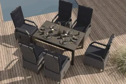 Clearance Premium Garten-Essgruppe, anthrazit matt/grau, Aluminium Polyrattan, Tisch 160/260 x 100 cm, 6 Dining-Sessel Garten-Essgruppen