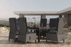 Clearance Premium Garten-Essgruppe, anthrazit matt/grau, Aluminium Polyrattan, Tisch 160/260 x 100 cm, 6 Dining-Sessel Garten-Essgruppen