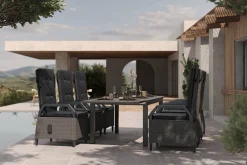 Clearance Premium Garten-Essgruppe, anthrazit matt/grau, Aluminium Polyrattan, Tisch 160/260 x 100 cm, 6 Dining-Sessel Garten-Essgruppen