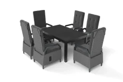 Clearance Premium Garten-Essgruppe, anthrazit matt/grau, Aluminium Polyrattan, Tisch 160/260 x 100 cm, 6 Dining-Sessel Garten-Essgruppen