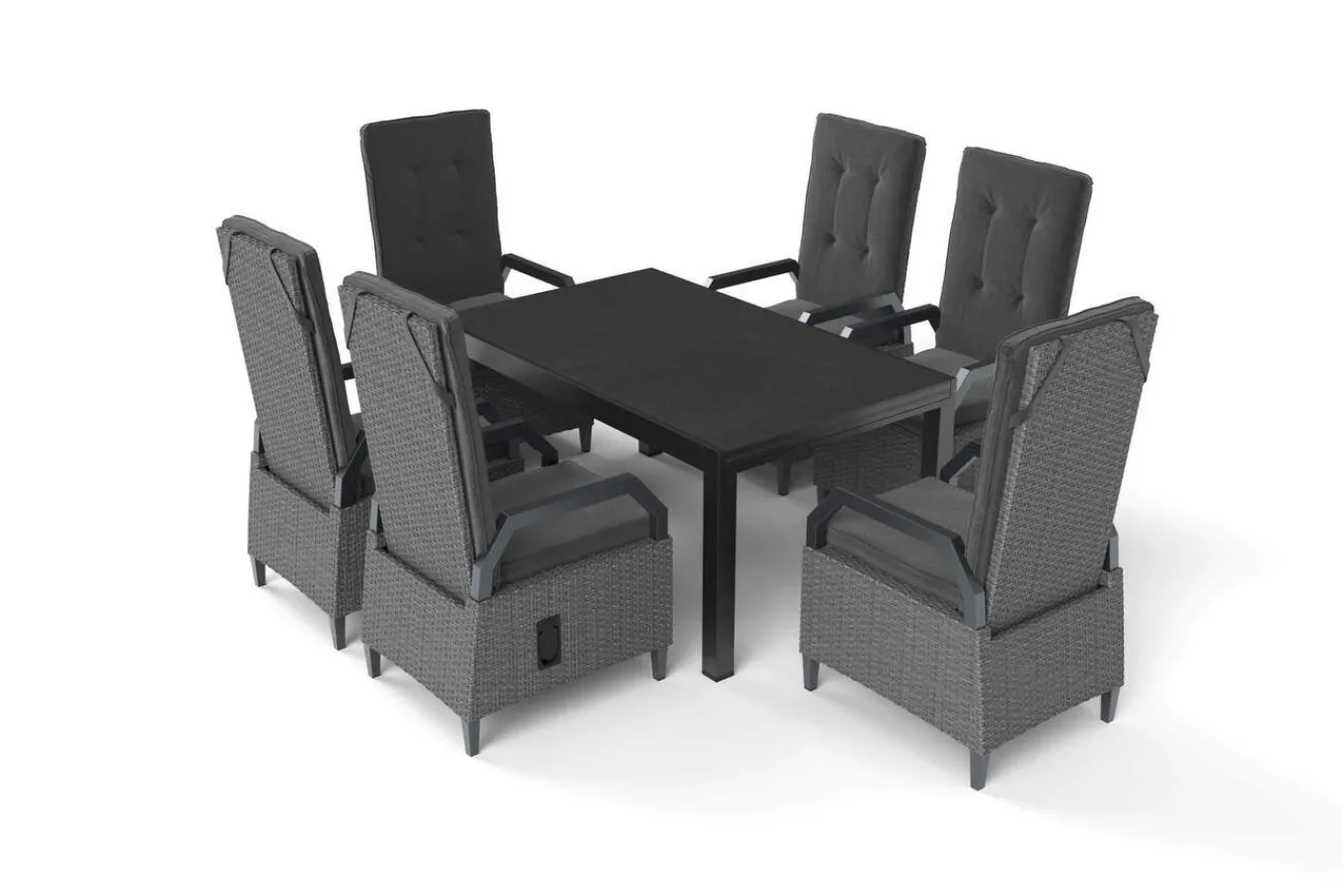 Clearance Premium Garten-Essgruppe, anthrazit matt/grau, Aluminium Polyrattan, Tisch 160/260 x 100 cm, 6 Dining-Sessel Garten-Essgruppen