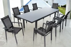 Best Premium Garten-Essgruppe, ® anthrazit matt, Alu/Textilene, Tisch 180/240x100cm, 8 Stapelsessel Garten-Essgruppen|Aluminium-Gartenmöbel