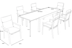 Discount Premium Garten-Essgruppe, anthrazit matt/schwarz, Alu/Spraystone/Textilene, Tisch 160/260 x 100 cm, ausziehbar, 6 Stapelsessel inkl. 6 Auflagen Garten-Essgruppen