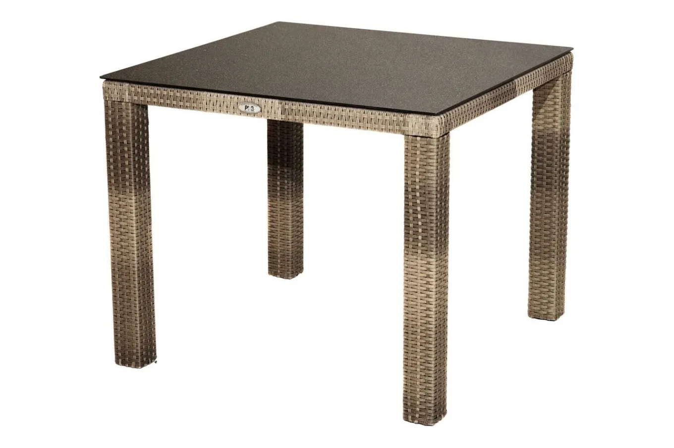 Clearance Rabida Balkon-Set, champagner-meliert, Polyrattan, Tisch 90x90 cm, 2 Stapelstühle, Glasplatte in Steinoptik Balkonmöbel-Set|Polyrattan-Gartenmöbel