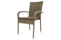 Clearance Rabida Balkon-Set, champagner-meliert, Polyrattan, Tisch 90x90 cm, 2 Stapelstühle, Glasplatte in Steinoptik Balkonmöbel-Set|Polyrattan-Gartenmöbel
