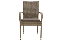 Clearance Rabida Balkon-Set, champagner-meliert, Polyrattan, Tisch 90x90 cm, 2 Stapelstühle, Glasplatte in Steinoptik Balkonmöbel-Set|Polyrattan-Gartenmöbel